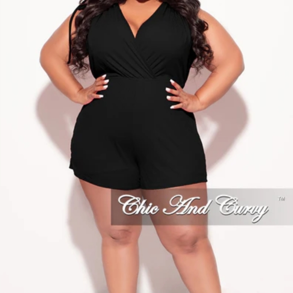 1clique Chic And Curvy Black Romper 1X